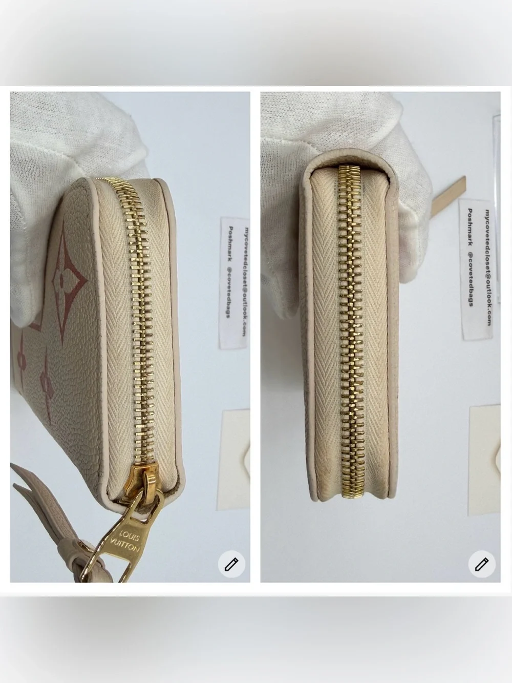 LV Cream & Pink Giant Empriente Monogram Zippy Wallet Full Set w/Entrupy COA - Picture 6 of 12
